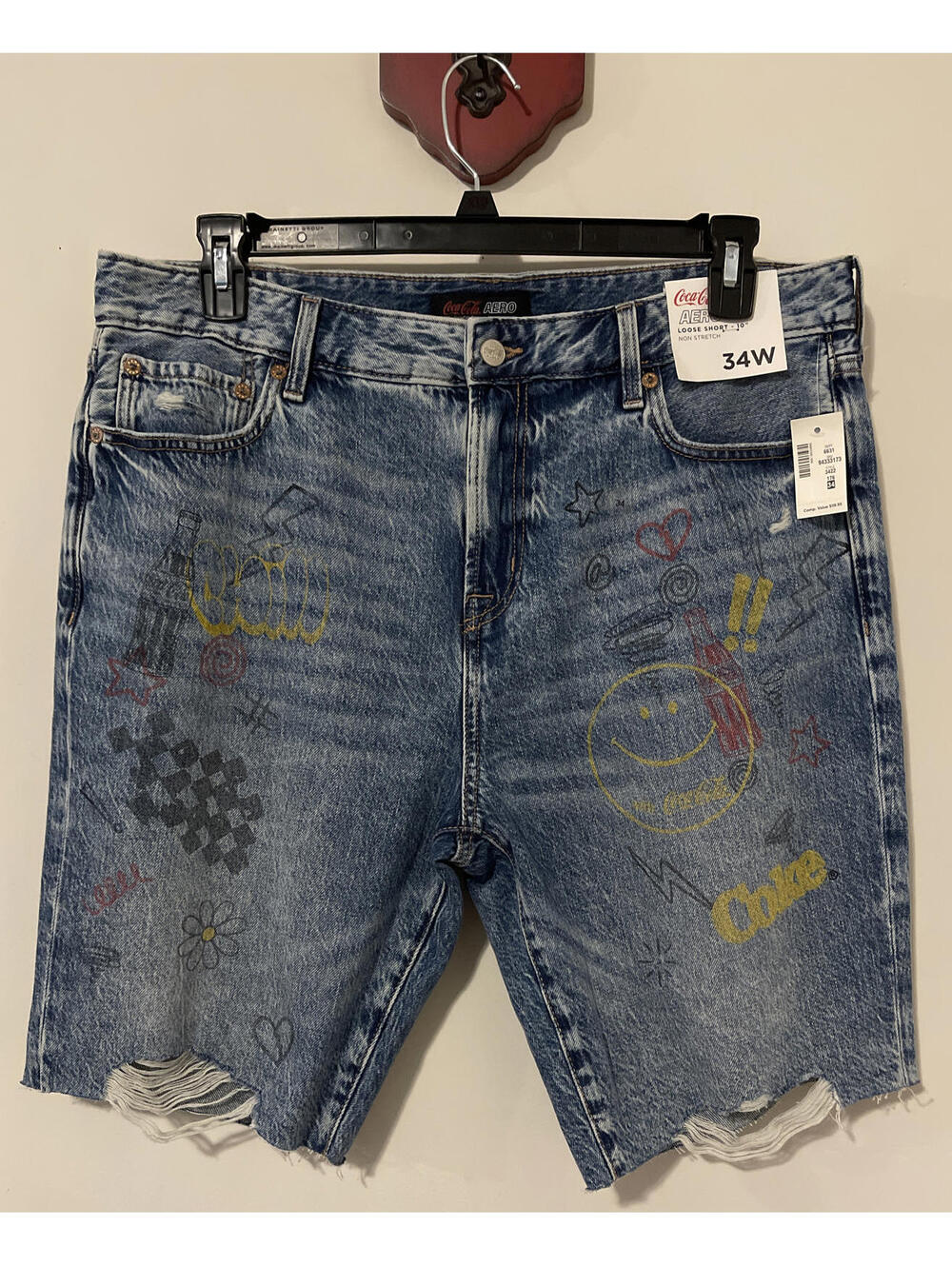 Aero Mens Size 34 Coca Cola Loose Fit Denim Blue Jean Cotton Shorts NWT! A780